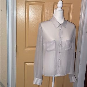 BEBE Metallic shimmer button down long sleeve top